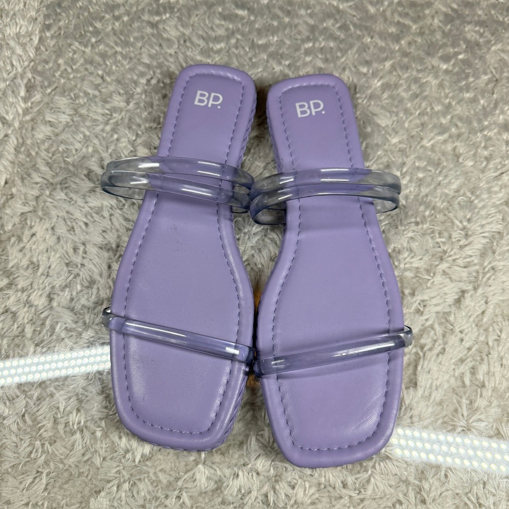 BP Sandals Women's 9.5 Viola Purple Square Toe Clear Strap Flat Sandals Slide - Picture 2 of 6